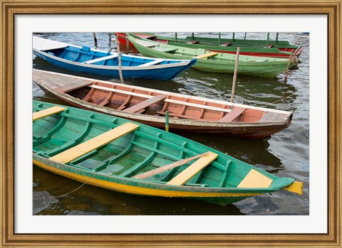 Framed Colorful local wooden fishing boats, Alter Do Chao, Amazon, Brazil Print