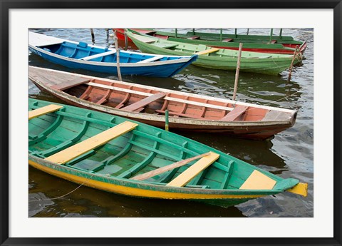 Framed Colorful local wooden fishing boats, Alter Do Chao, Amazon, Brazil Print