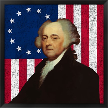 Framed John Adams Against the American Flag Print