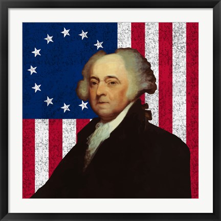 Framed John Adams Against the American Flag Print