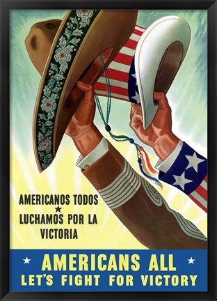 Framed American&#39;s All - Let&#39;s Fight for Victory Print
