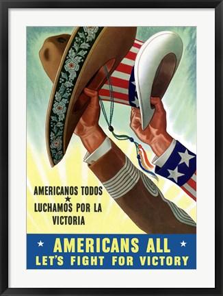 Framed American&#39;s All - Let&#39;s Fight for Victory Print