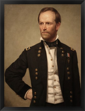 Framed Union Civil War General William Tecumseh Sherman (color) Print