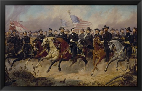 Framed Ulysses S Grant and His Generals on Horeback Print