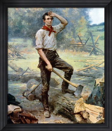Framed Digitally restored Vector Painting of a Young Abraham Lincoln Chopping Wood Print