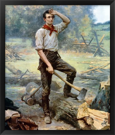 Framed Digitally restored Vector Painting of a Young Abraham Lincoln Chopping Wood Print