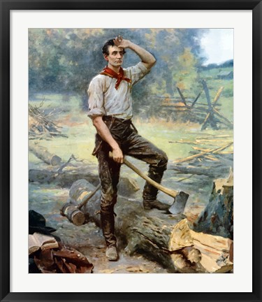 Framed Digitally restored Vector Painting of a Young Abraham Lincoln Chopping Wood Print