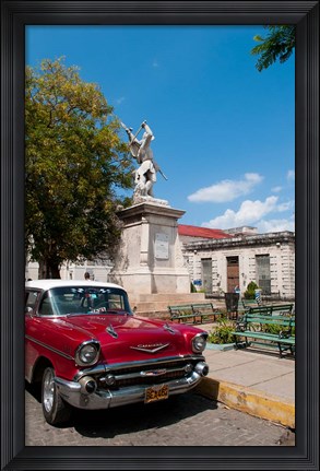 Framed 1957 Chevy car parked downtown, Mantanzas, Cuba Print