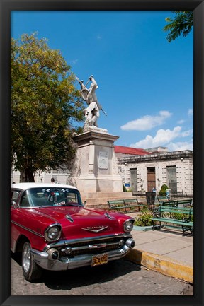 Framed 1957 Chevy car parked downtown, Mantanzas, Cuba Print