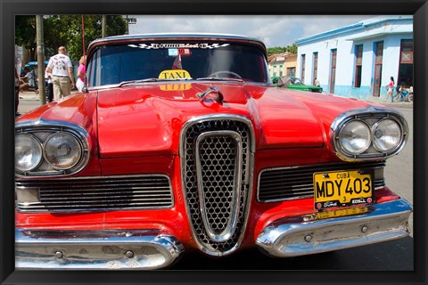 Framed Classic 1950s Edsel parked on downtown street, Cardenas, Cuba Print