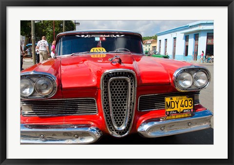 Framed Classic 1950s Edsel parked on downtown street, Cardenas, Cuba Print