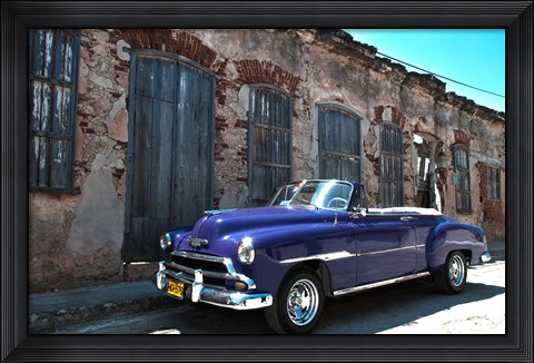 Framed Classic 1953 Chevy against worn stone wall, Cojimar, Havana, Cuba Print