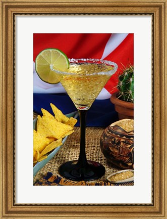 Framed Daiquiri cocktail and Cuban flag Print