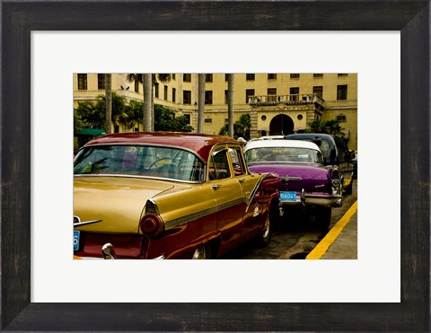 Framed Classic American cars, streets of Havana, Cuba Print