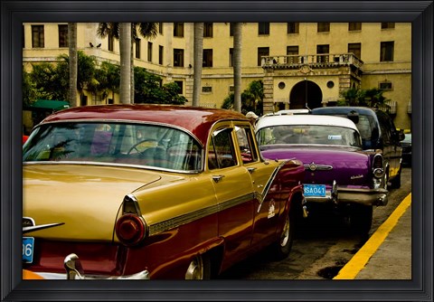 Framed Classic American cars, streets of Havana, Cuba Print