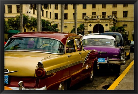 Framed Classic American cars, streets of Havana, Cuba Print