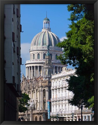 Framed Capitol building, Havana, UNESCO World Heritage site, Cuba Print