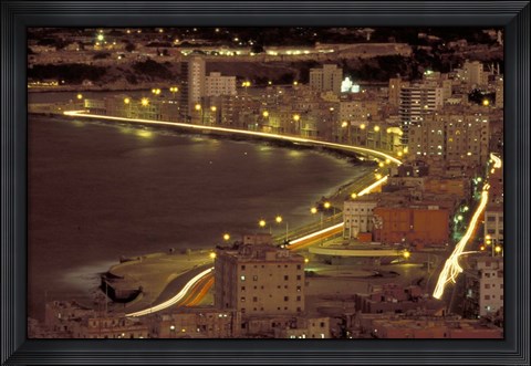 Framed Malecon at Night, Havana, Cuba Print