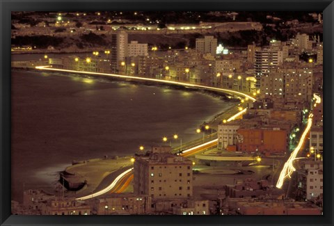 Framed Malecon at Night, Havana, Cuba Print