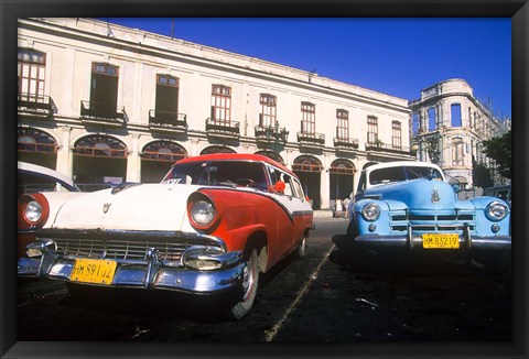 Framed Classic Cars, Old City of Havana, Cuba Print