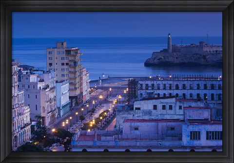 Framed Cuba, Havana, City view above Paseo de Marti, Dawn Print