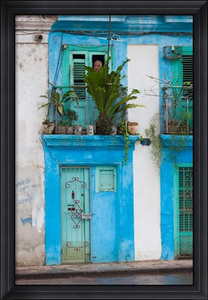 Framed Cuba, Havana, Havana Vieja, Blue building Print