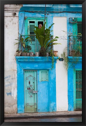 Framed Cuba, Havana, Havana Vieja, Blue building Print