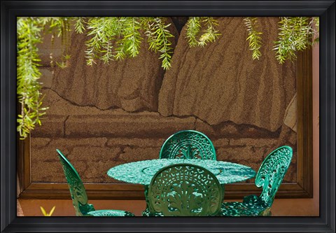 Framed Cast iron table and chair in the garden, Havana, Cuba Print