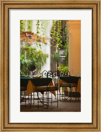 Framed Cuba, Havana, Havana Vieja, restaurant tables Print