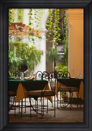 Framed Cuba, Havana, Havana Vieja, restaurant tables Print