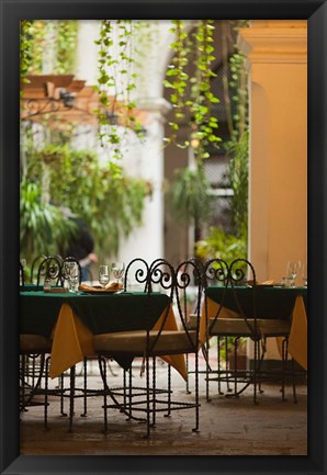 Framed Cuba, Havana, Havana Vieja, restaurant tables Print