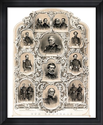 Framed Primary Union Generals from 1862 Print