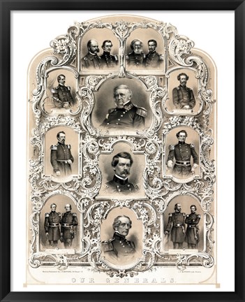 Framed Primary Union Generals from 1862 Print