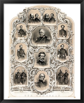 Framed Primary Union Generals from 1862 Print