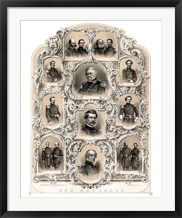 Framed Primary Union Generals from 1862 Print