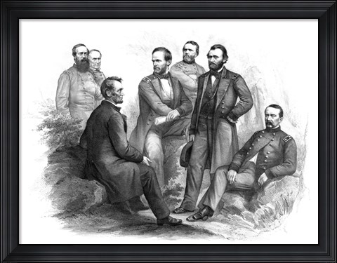 Framed Digitally Restored Civil War artwork of Abraham Lincoln and His Commanders Print