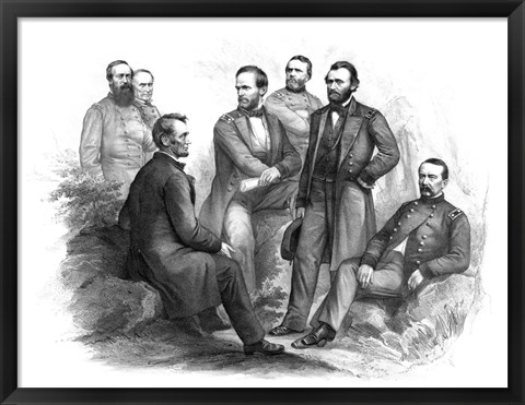 Framed Digitally Restored Civil War artwork of Abraham Lincoln and His Commanders Print