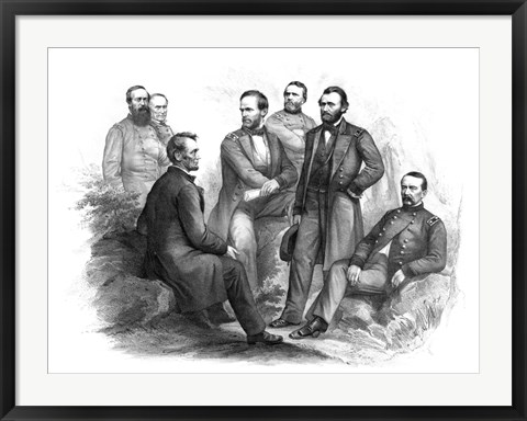 Framed Digitally Restored Civil War artwork of Abraham Lincoln and His Commanders Print