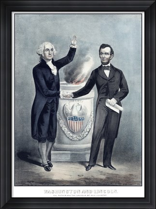Framed President Washington and President Lincoln Shaking Hands Print