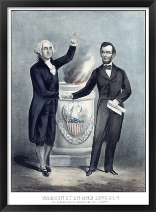 Framed President Washington and President Lincoln Shaking Hands Print