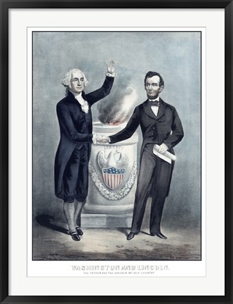 Framed President Washington and President Lincoln Shaking Hands Print