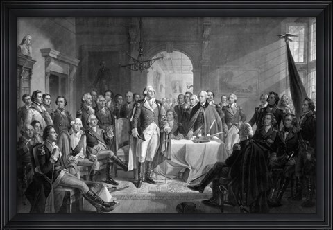 Framed General George Washington and his Military Commanders Meeting Print