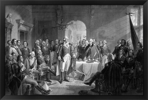 Framed General George Washington and his Military Commanders Meeting Print