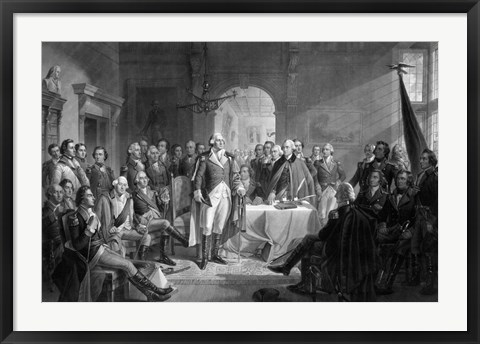 Framed General George Washington and his Military Commanders Meeting Print
