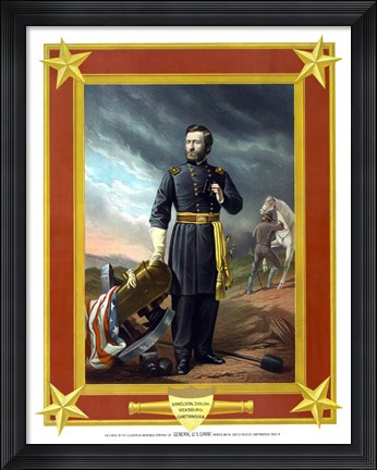 Framed General Ulysses S Grant with Cannon (color) Print