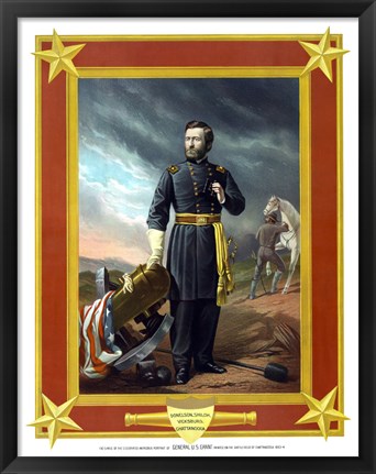 Framed General Ulysses S Grant with Cannon (color) Print