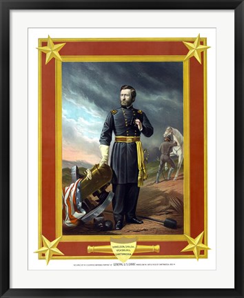 Framed General Ulysses S Grant with Cannon (color) Print