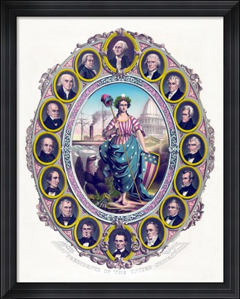 Framed Lady Liberty and the First Sixteen Presidents Print