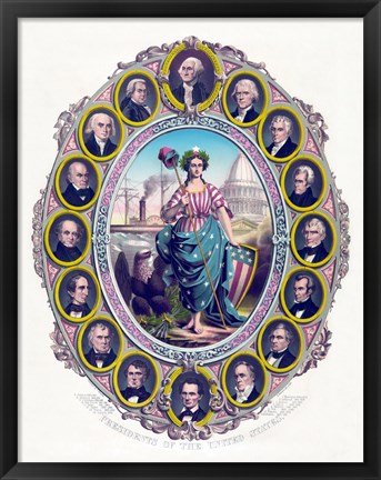 Framed Lady Liberty and the First Sixteen Presidents Print