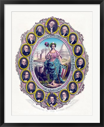 Framed Lady Liberty and the First Sixteen Presidents Print